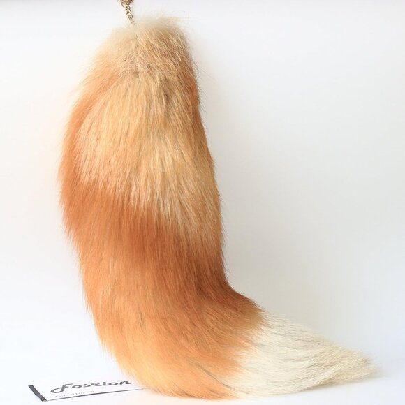 ⚡Golden Real Fox Tail Fur Keychain Clasp Fashion Charm Cosplay Toy Fabric Fur - Picture 5 of 9